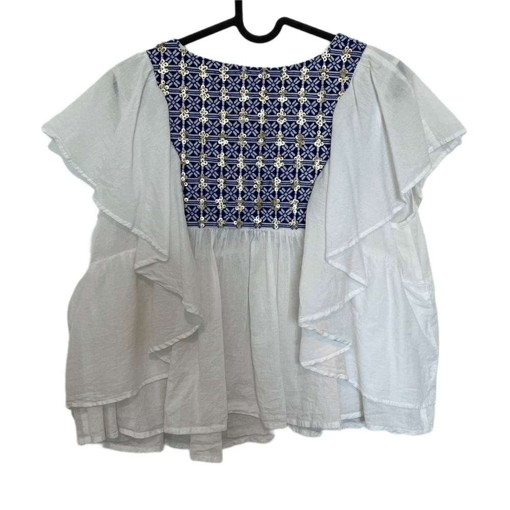 Raga Fenia Boho Sequin Flutter Ruffled Button Fro… - image 3